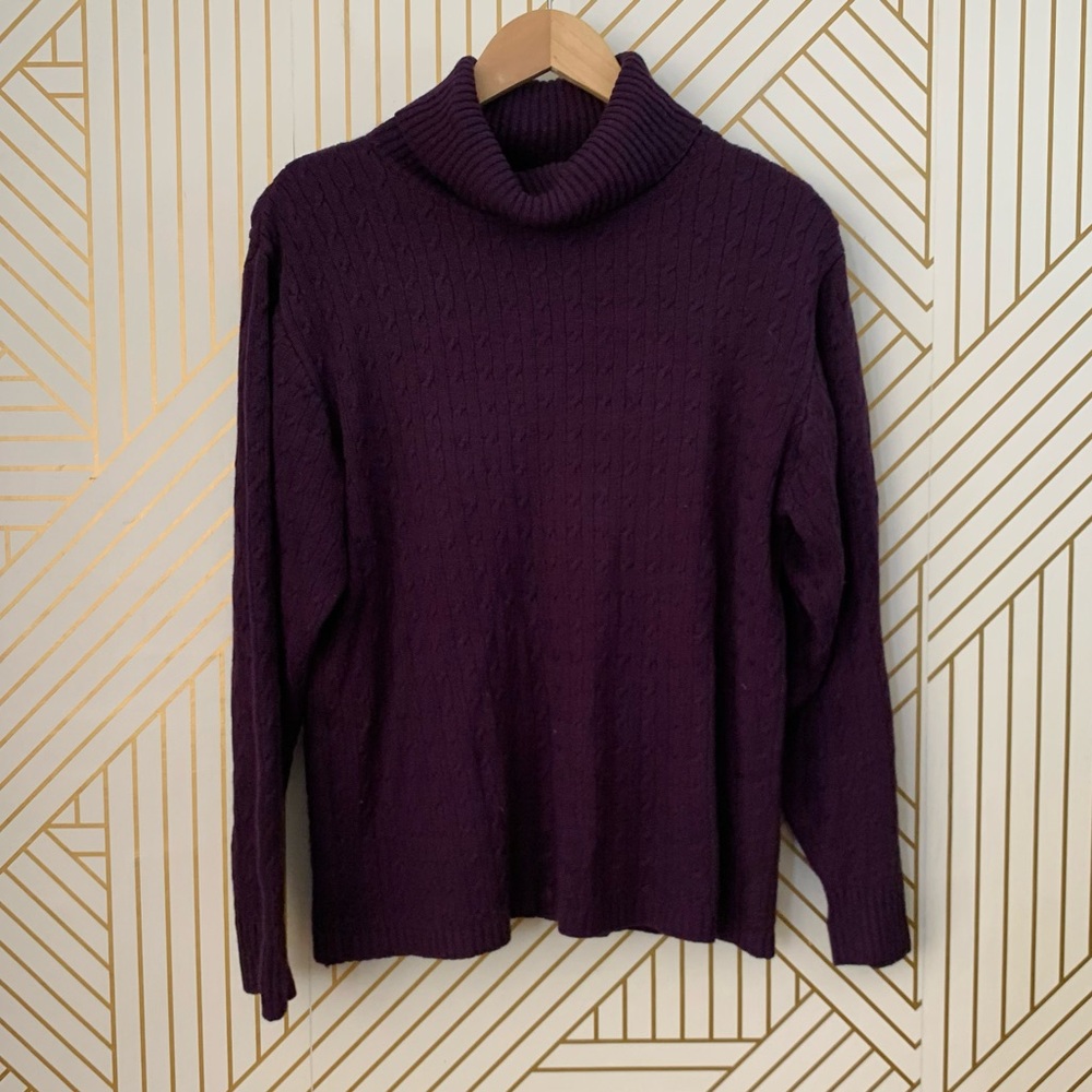 WinterSilks Silk Cashmere Blend Cable Knit cowl neck turtleneck Sweater vintage